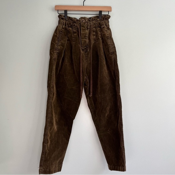 Free People Margate Pleated Trouser Women's XS PaperBag Waist Boho Brown Green - Picture 2 of 12